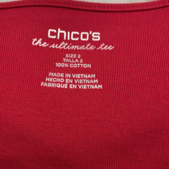 Chico’s Size 2 (12/14) Red 3/4 sleeves ,Tee, V-Neck. - Picture 2 of 7
